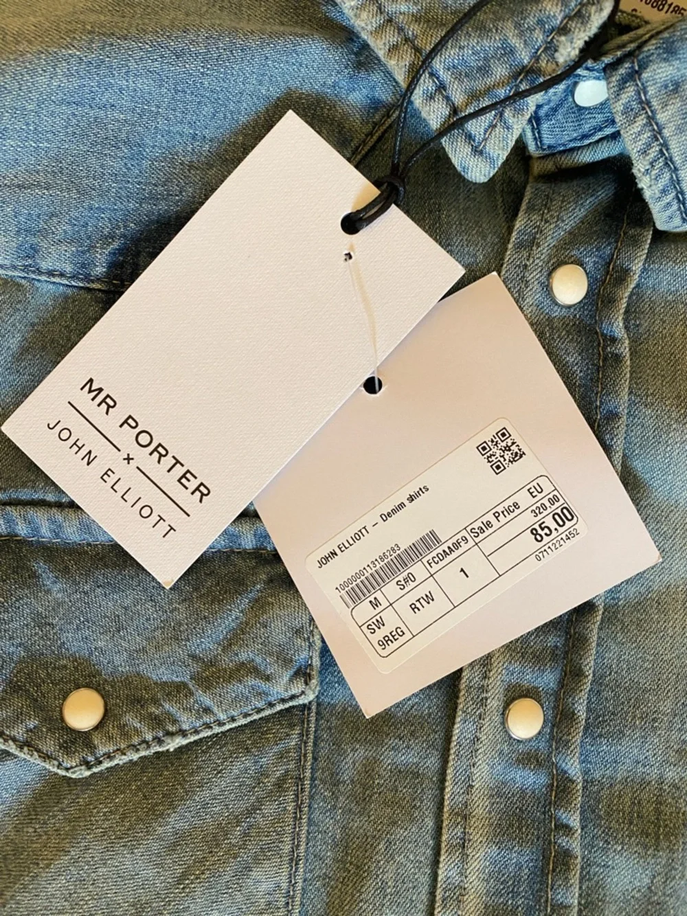 John Elliott Light Blue Denim Shirt with pearl Snaps - Picture 2 of 6